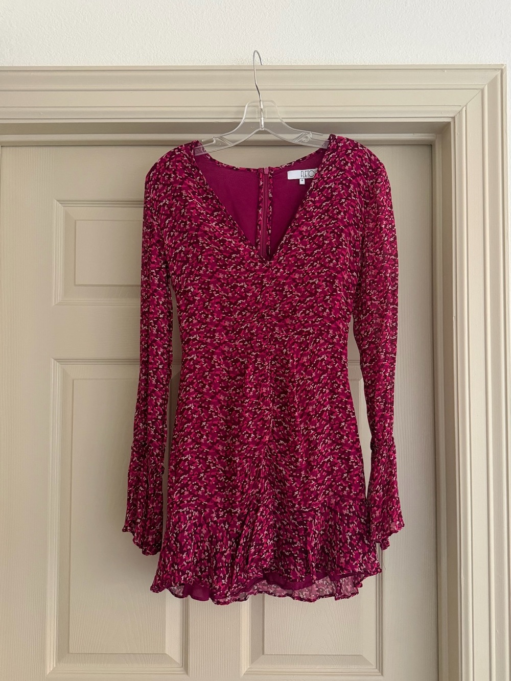 Fletch Pink Floral Longsleeve Mini Dress with ruffle hem